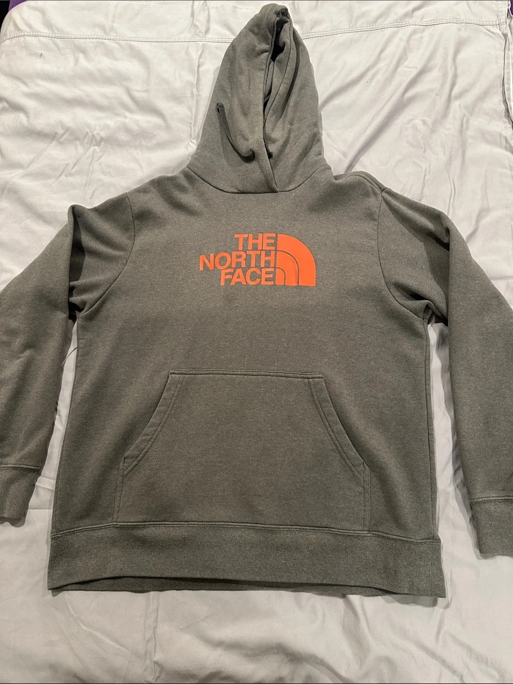 The North Face Gray Pullover Hoodie with Orange Logo